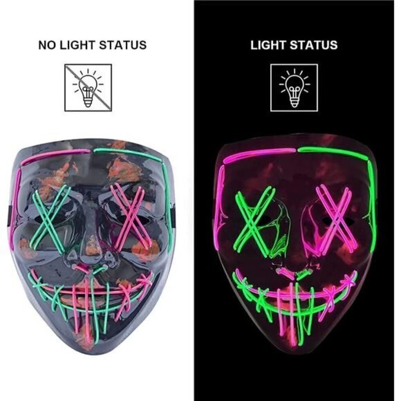 PINK GREEN Halloween Mask LED Light Scary Festival Cosplay Costume Masquerade - Picture 2 of 6